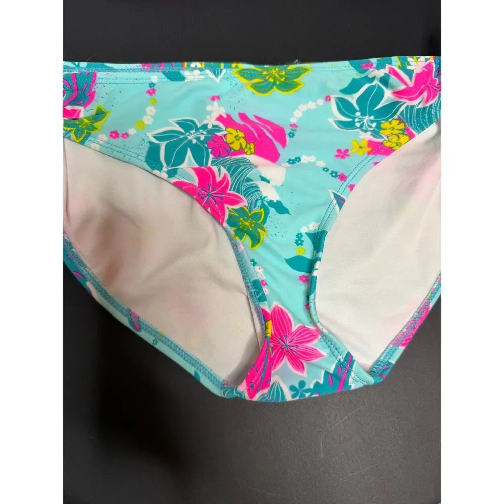 Ingear Women's Size M Aqua Floral Halter Two-Piece Bikini Set Tie Side Swimwear